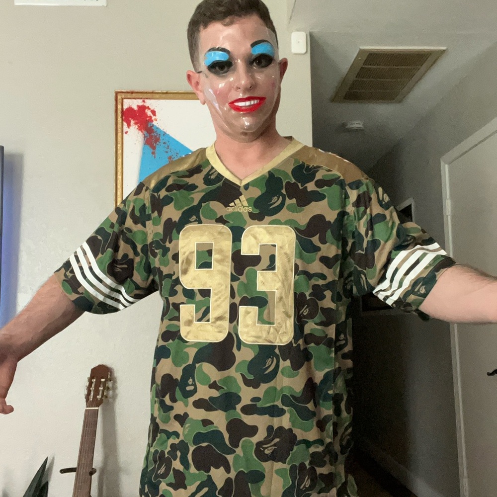 Adidas & a bathing ape Green Camo Jersey with Gold Number